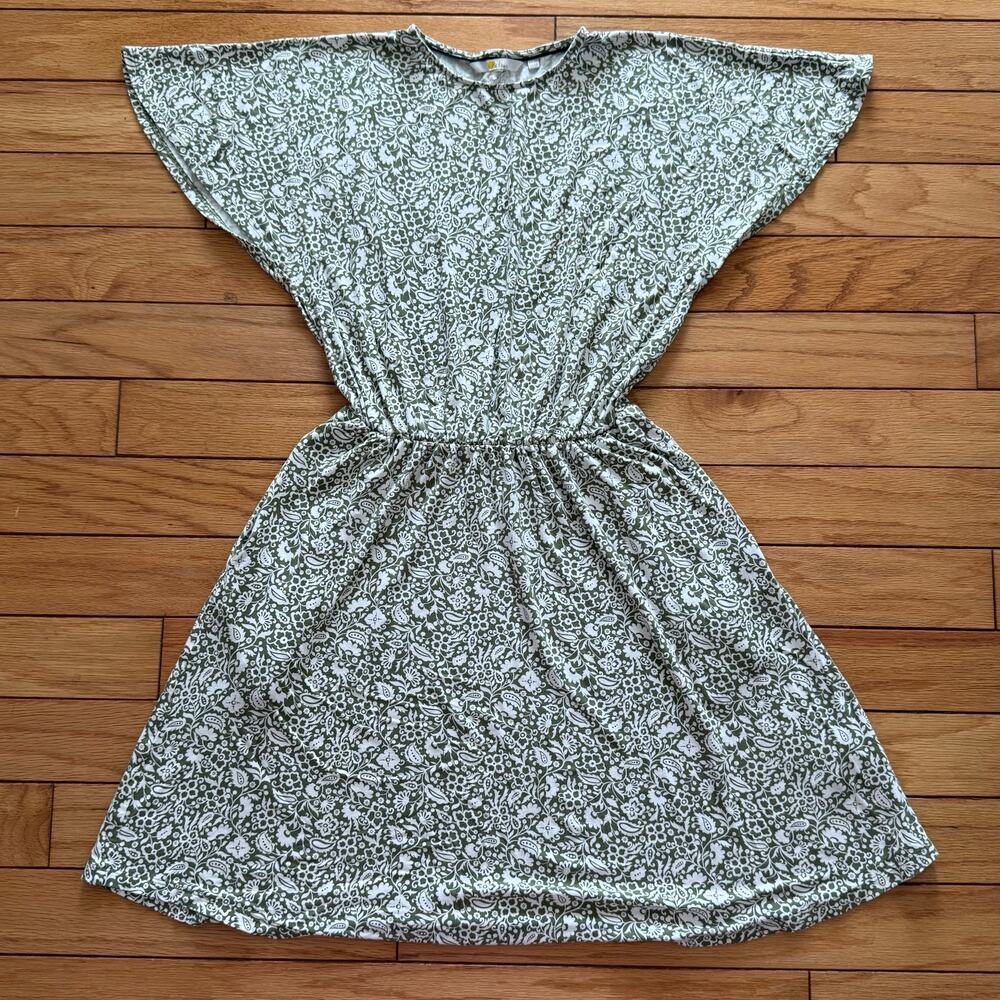Boden Green Floral Midi Dress US 6 | Flutter Sleeve Elastic Waist Summer Dress